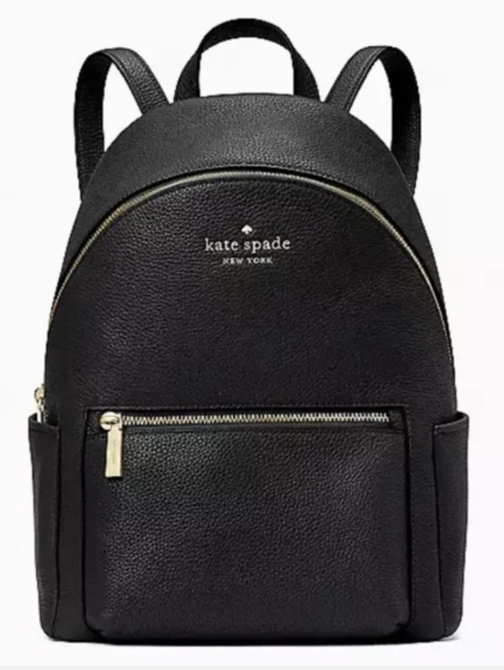 Kate Spade Leila black pebbled leather medium dome backpack with gold hardware